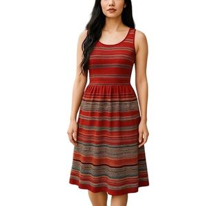 Peruvian Connection Red Pima Cotton Printed Sleeveless A Line Dress Women’s XS